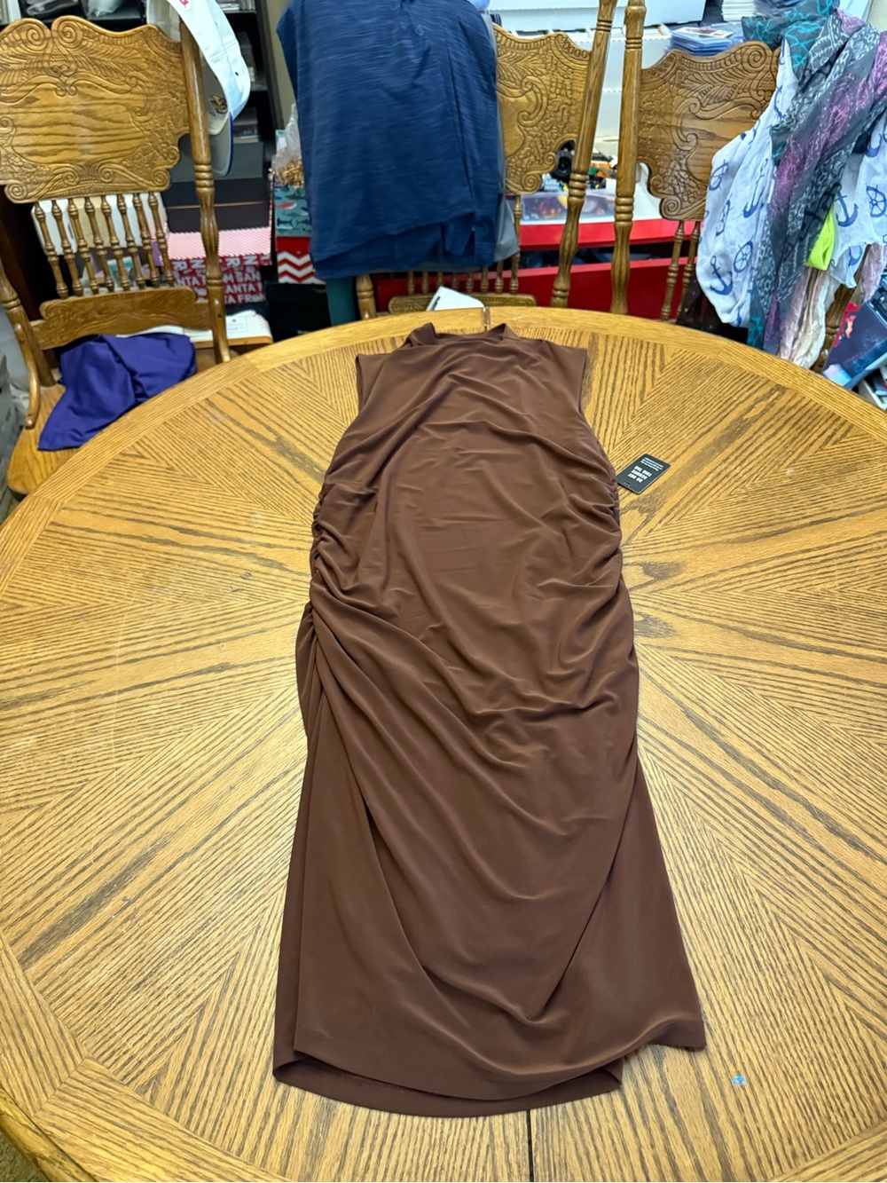 Express Brown Ruched Maxi Dress